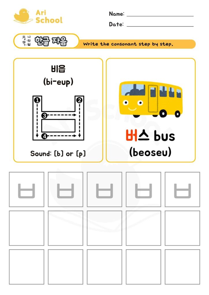 Korean Consonant Writing ㅂ