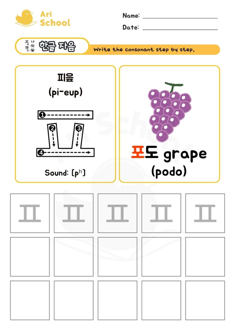Korean Consonant Writing ㅍ