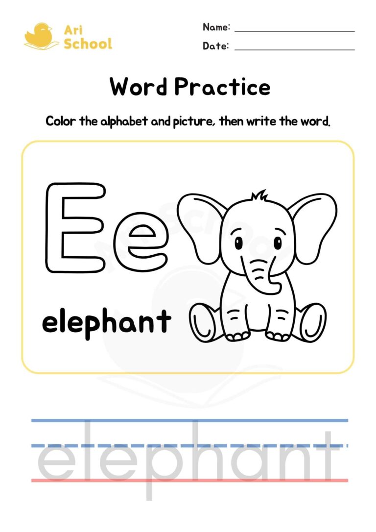 Alphabet Coloring – Elephant